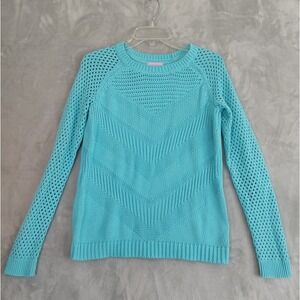 Lilly Pulitzer Womens Turquoise Blue Chevron Pointelle Cotton‎ Sweater 86393 S